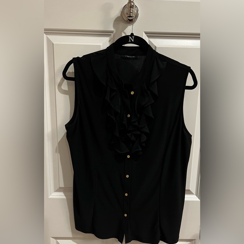 Tahari Black Sleeveless Ruffle Top